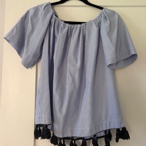 Style Envy Blue Flutter Sleeve Blouse
